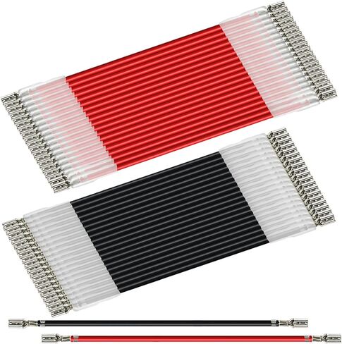 30Pcs 6.3mm Double Head Crimp Terminal with Insulating Sleeve with Wire Red + Black Female Spade Quick Splice Assortment Kit 11.82"（15 RED+15 Black） in Saudi Arabia