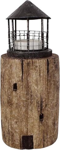 18.5"H Rustic Wood Lighthouse Candle Holder, Beach Ocean Themed Lighthouse Candle Holder,Nautical Style Beach Bathroom Decor, Coastal Farmhouse Candle Holder for Bathroom, Living Room Table Decor in Saudi Arabia
