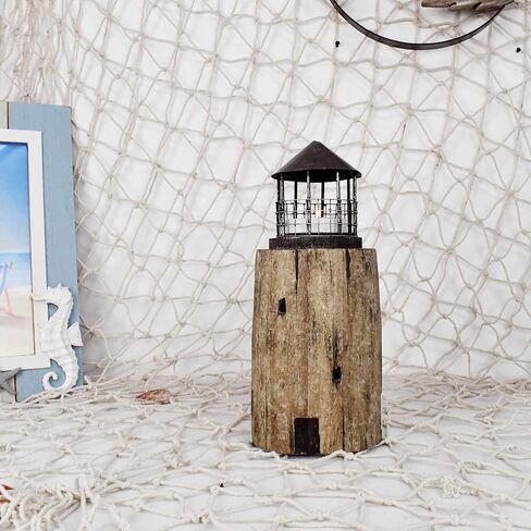 18.5"H Rustic Wood Lighthouse Candle Holder, Beach Ocean Themed Lighthouse Candle Holder,Nautical Style Beach Bathroom Decor, Coastal Farmhouse Candle Holder for Bathroom, Living Room Table Decor in Saudi Arabia