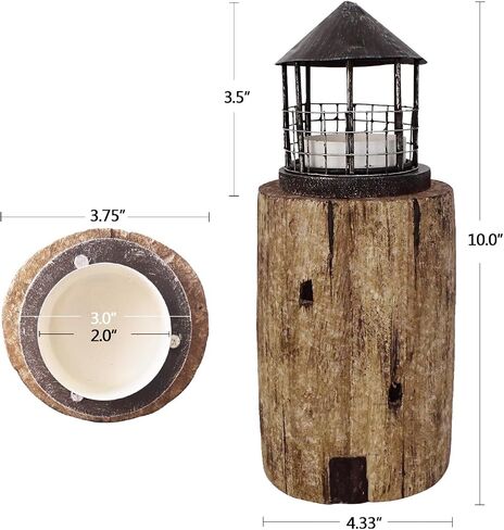 18.5"H Rustic Wood Lighthouse Candle Holder, Beach Ocean Themed Lighthouse Candle Holder,Nautical Style Beach Bathroom Decor, Coastal Farmhouse Candle Holder for Bathroom, Living Room Table Decor in Saudi Arabia