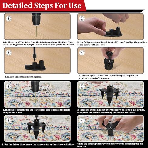 Squeaky Floor Repair Kit, Floor Fix Screws Kit for Most Wood Floors, Eliminate Squeaky Noise Under Carpeted Floors, Hardwood, Vinyl and Linoleum Floors, Black Noisy Floor Repair Tools with 50 Screws in Saudi Arabia