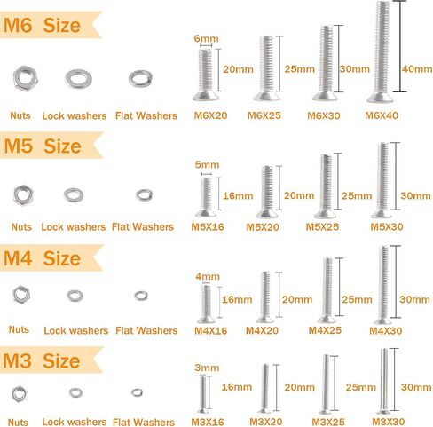 680pcs M3 M4 M5 M6 Nuts and Bolts Washers Cross Flat Head Screws 304 Stainless Steel Hex Socket Countersunk Bolts Set Machine Screws Fastener Repair Tools Assortment Kit in Saudi Arabia
