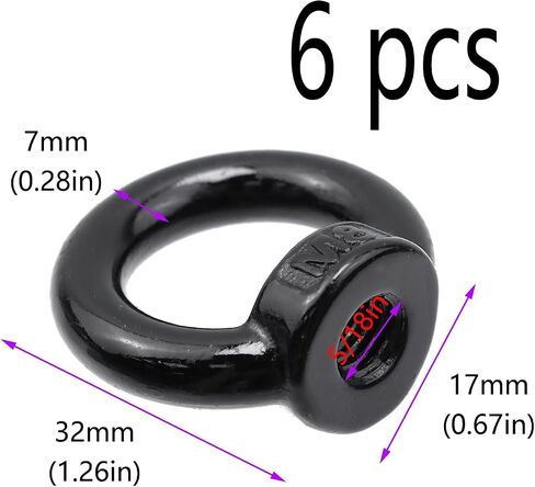 Lifting Eye Nut Stainless Steel 304,6PCS 5/16" UNC(M8) Heavy Duty Marine Grade, Hardware Ring Shaped Eye Bolt-Black in Saudi Arabia