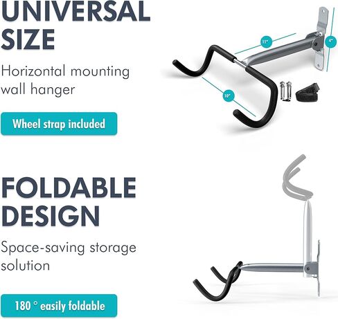 Wall Mounted Bike Rack, Foldable Bike Wall Mount Bracket for Bike Storage and Space Saving - Bike Hanger with Foam Padded Frame Protection - Core Black in Saudi Arabia