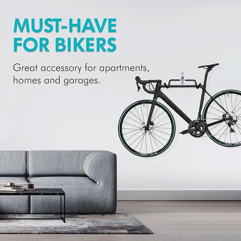 Wall Mounted Bike Rack, Foldable Bike Wall Mount Bracket for Bike Storage and Space Saving - Bike Hanger with Foam Padded Frame Protection - Core Black in Saudi Arabia