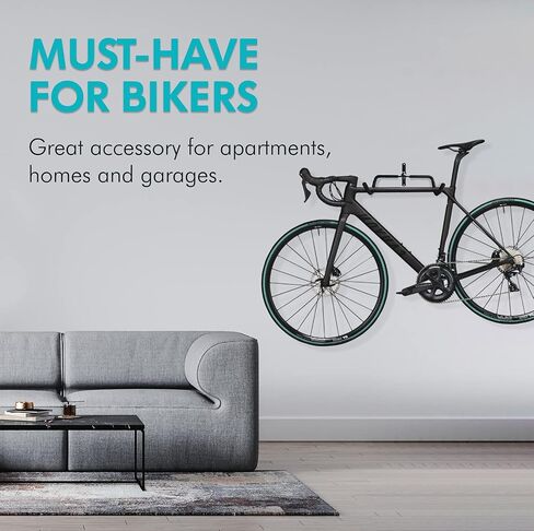Wall Mounted Bike Rack, Foldable Bike Wall Mount Bracket for Bike Storage and Space Saving - Bike Hanger with Foam Padded Frame Protection - Core Black in Saudi Arabia