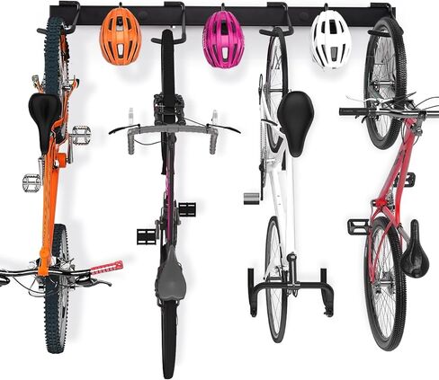 Bike Storage Rack, 4 Bike Racks and 3 Helmets Hooks, Wall Mounted Bike Storage Rack, Max capacity 240lbs in Saudi Arabia