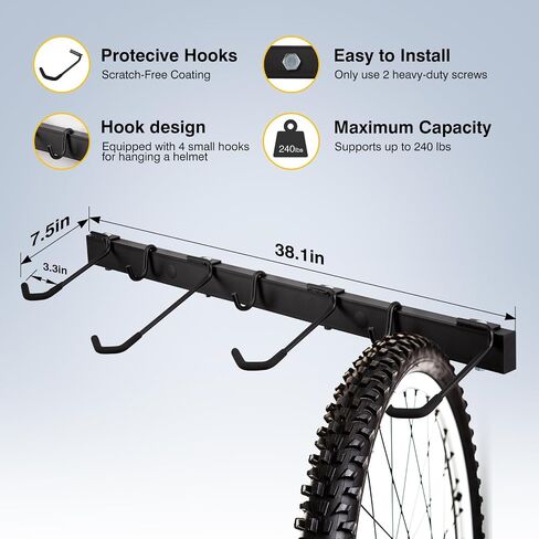 Bike Storage Rack, 4 Bike Racks and 3 Helmets Hooks, Wall Mounted Bike Storage Rack, Max capacity 240lbs in Saudi Arabia