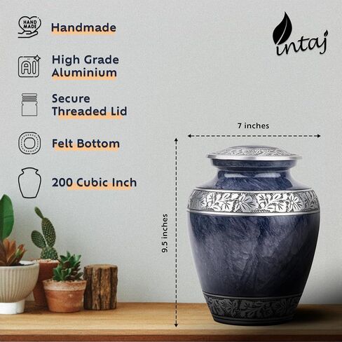 INTAJ Royal Silver Cremation Urn for Human Ashes - Adult Funeral Urn Handcrafted - Affordable Urn for Ashes - Large Urn Deal (Arcadia Black, Adult) in Saudi Arabia
