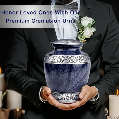 INTAJ Royal Silver Cremation Urn for Human Ashes - Adult Funeral Urn Handcrafted - Affordable Urn for Ashes - Large Urn Deal (Arcadia Black, Adult) in Saudi Arabia