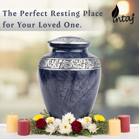 INTAJ Royal Silver Cremation Urn for Human Ashes - Adult Funeral Urn Handcrafted - Affordable Urn for Ashes - Large Urn Deal (Arcadia Black, Adult) in Saudi Arabia