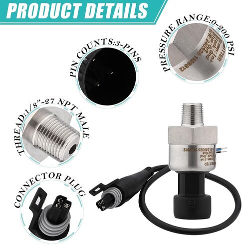 200 PSI Pressure Transducer Sender Sensor with 1/8" -27 NPT 316 Stainless Steel Thread and Harness Connector for Oil Fuel Air Water Pressure in Saudi Arabia