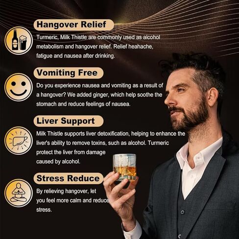 الراحة والتعافي، فيتامين العافية قبل ما بعد الاحتفال لاستقلاب الكحول، الشعور بالتحسن بعد الشرب والنوم | شوك الحليب، الكركم، المنحل بالكهرباء | بعد قبل مساعدة الكحول لدعم الكبد in Kuwait