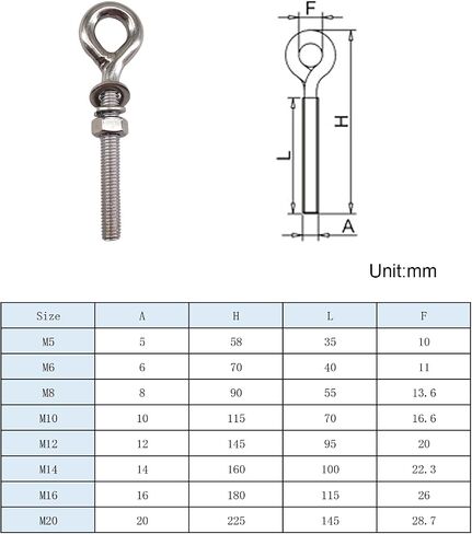 16 حزمة مسمار العين Ringbolt 304 الفولاذ المقاوم للصدأ طويل عرقوب حلقة مغلقة العيينة مسامير Eyebolt مع غسالة والجوز لليخوت قارب البحرية اليوغا الأرجوحة M6 in Kuwait