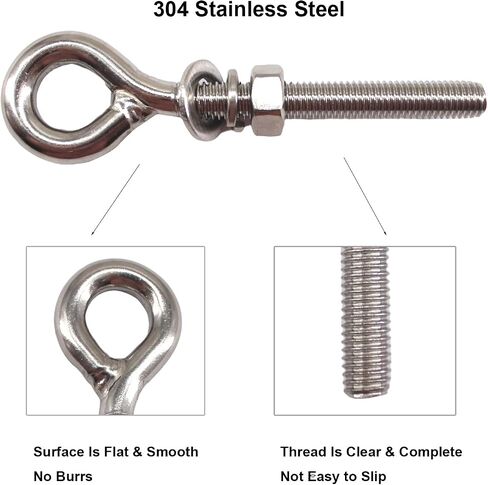 16 حزمة مسمار العين Ringbolt 304 الفولاذ المقاوم للصدأ طويل عرقوب حلقة مغلقة العيينة مسامير Eyebolt مع غسالة والجوز لليخوت قارب البحرية اليوغا الأرجوحة M6 in Kuwait