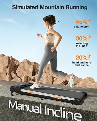 Walking Pad Treadmill 300 Lb Capacity, Under Desk Treadmill with Incline, 2.5HP Quiet Brushless Portable Treadmills for Home/Office, 4 Silicone Shock Absorption, Smart APP in Saudi Arabia
