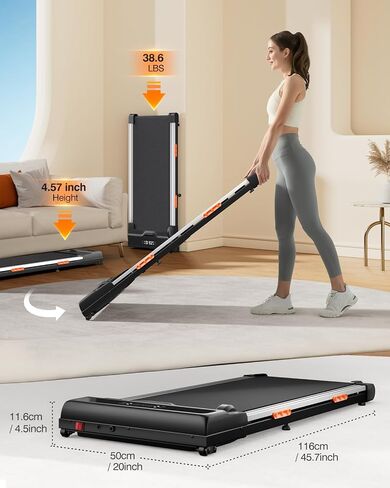 Walking Pad Treadmill 300 Lb Capacity, Under Desk Treadmill with Incline, 2.5HP Quiet Brushless Portable Treadmills for Home/Office, 4 Silicone Shock Absorption, Smart APP in Saudi Arabia