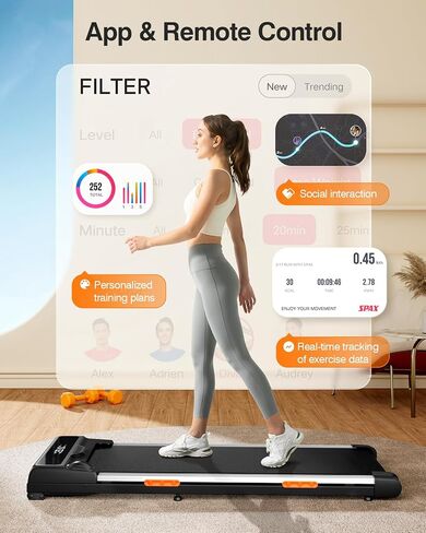 Walking Pad Treadmill 300 Lb Capacity, Under Desk Treadmill with Incline, 2.5HP Quiet Brushless Portable Treadmills for Home/Office, 4 Silicone Shock Absorption, Smart APP in Saudi Arabia