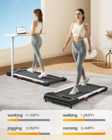 Walking Pad Treadmill 300 Lb Capacity, Under Desk Treadmill with Incline, 2.5HP Quiet Brushless Portable Treadmills for Home/Office, 4 Silicone Shock Absorption, Smart APP in Saudi Arabia
