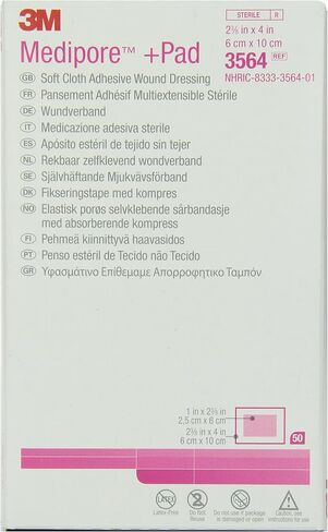 3M™ Medipore™ +Pad Soft Cloth Adhesive Wound Dressing, 3564, Dressing - 2-3/8 in x 4 in, Pad - 1 in x 2-3/8 in in Saudi Arabia