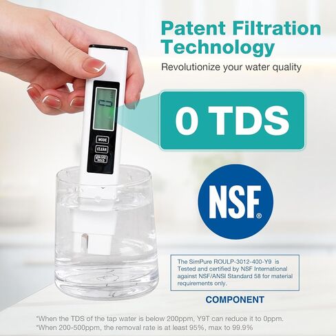 SimPure Y9T 300G فلتر مياه بالتناضح العكسي للكونترتوب، بالقرب من 0 TDS لتنقية المياه، NSF/ANSI 58 معتمد من 6 مراحل RO نظام تنقية المياه مع تنقية الأشعة فوق البنفسجية، خالٍ من BPA، لا يتطلب التثبيت in Kuwait