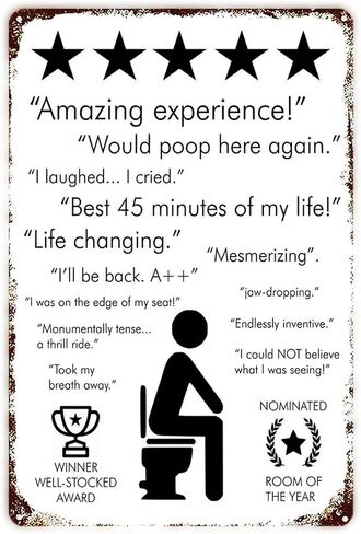 Amazing Toilet Vintage Metal Signs Funny Bathroom Decor For Bar Cafe Pub Home - Would Poop Here Again - Toilet Contest Wall Decoration 11.8 x 7.8 inches in Saudi Arabia