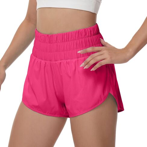 Aurefin Womens High Waisted Running Shorts,Quick Dry Split Athletic Shorts for Women Gym Workout Shorts with Mesh Liner in Saudi Arabia