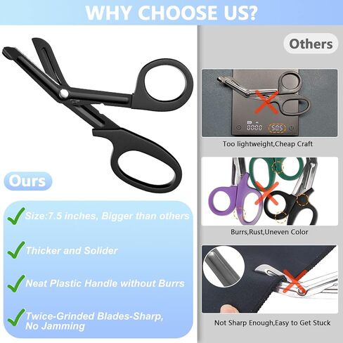 Medical Scissors, OUTLET Trauma Shears, Bandage Scissors, 7.5'' / 6'' Heavy Duty OUTLET Sales Nursing Scissors for Doctors Nurses and EMT Workers with Stainless Steel Blades (2 Pack Black) in Kuwait