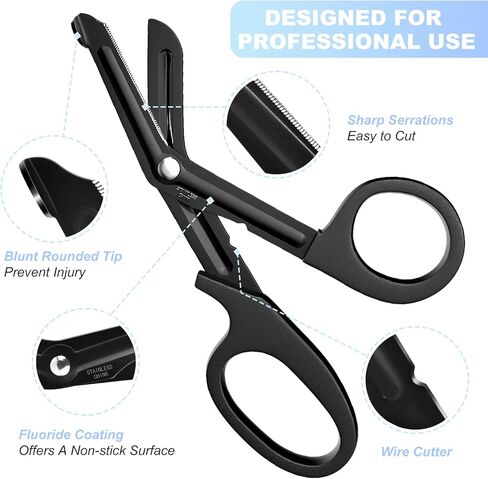Medical Scissors, OUTLET Trauma Shears, Bandage Scissors, 7.5'' / 6'' Heavy Duty OUTLET Sales Nursing Scissors for Doctors Nurses and EMT Workers with Stainless Steel Blades (2 Pack Black) in Kuwait