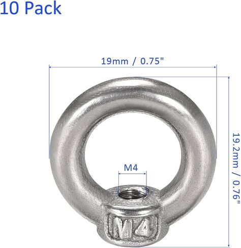 10 Pcs Lifting Eye Nuts Ring - Chandelier Fence Stainless Steel Female Thread Machinery Eye Nuts Apply to Lifting Eye Bolt (M4, Silver Tone) in Saudi Arabia