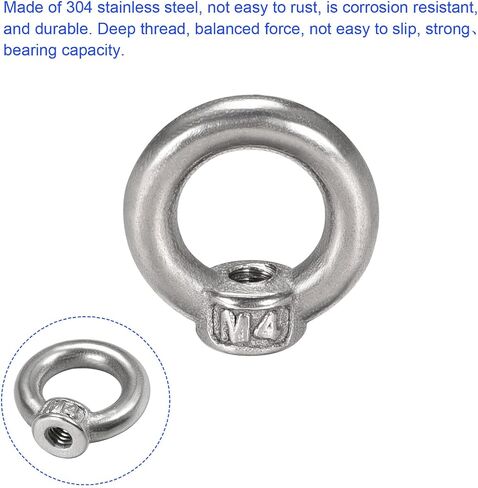 10 Pcs Lifting Eye Nuts Ring - Chandelier Fence Stainless Steel Female Thread Machinery Eye Nuts Apply to Lifting Eye Bolt (M4, Silver Tone) in Saudi Arabia