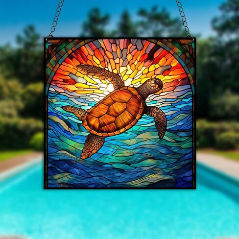 Sea Turtles Window Hangings Acrylic Underwater World Suncatcher Stained Glass Panels Wall Decor For Indoor, Ideal Housewarming Gift Home Decor For Mom Grandma Wife Teacher in Saudi Arabia