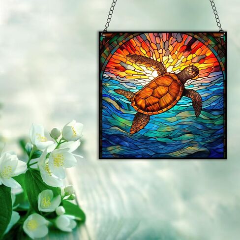 Sea Turtles Window Hangings Acrylic Underwater World Suncatcher Stained Glass Panels Wall Decor For Indoor, Ideal Housewarming Gift Home Decor For Mom Grandma Wife Teacher in Saudi Arabia