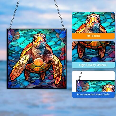 Sea Turtles Window Hangings Acrylic Underwater World Suncatcher Stained Glass Panels Wall Decor For Indoor, Ideal Housewarming Gift Home Decor For Mom Grandma Wife Teacher in Saudi Arabia