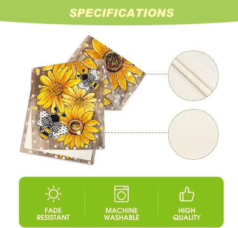 Artoid Mode Wood Sunflower Bee Flower Polka Dot Summer Table Runner, Seasonal Kitchen Dining Table Decoration for Indoor Party Home 13x72 Inch in Saudi Arabia