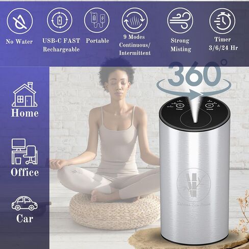 Waterless Essential Oil Diffuser Portable & Rechargeable Essential Oil Nebulizer Aromatherapy Diffuser 3/6/24Hr Continuous strong mist Fast Charge Long-Lasting Battery Home,Office, Car Diffuser in Saudi Arabia