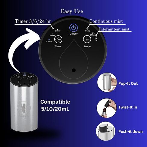 Waterless Essential Oil Diffuser Portable & Rechargeable Essential Oil Nebulizer Aromatherapy Diffuser 3/6/24Hr Continuous strong mist Fast Charge Long-Lasting Battery Home,Office, Car Diffuser in Saudi Arabia