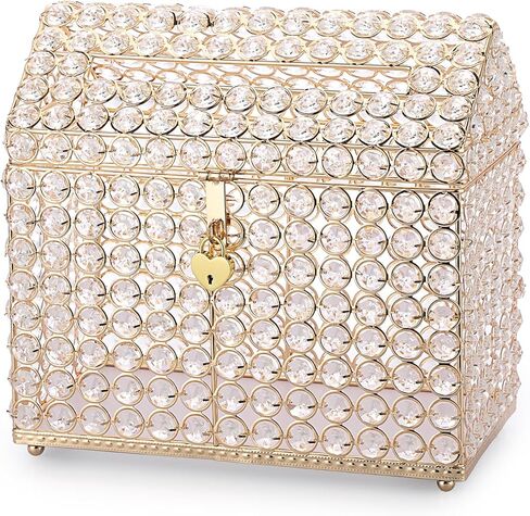 صندوق بطاقات الزفاف الكريستالي من ELLDOO مع قفل على شكل قلب، صندوق بطاقات المال مع غطاء على شكل منزل، هدية فضية لحفلات الزفاف، ديكور مركزي، الذكرى السنوية، تذكار، صندوق عرض الهدايا in Kuwait