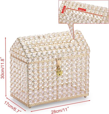 صندوق بطاقات الزفاف الكريستالي من ELLDOO مع قفل على شكل قلب، صندوق بطاقات المال مع غطاء على شكل منزل، هدية فضية لحفلات الزفاف، ديكور مركزي، الذكرى السنوية، تذكار، صندوق عرض الهدايا in Kuwait