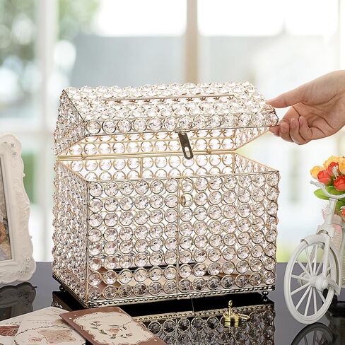 صندوق بطاقات الزفاف الكريستالي من ELLDOO مع قفل على شكل قلب، صندوق بطاقات المال مع غطاء على شكل منزل، هدية فضية لحفلات الزفاف، ديكور مركزي، الذكرى السنوية، تذكار، صندوق عرض الهدايا in Kuwait