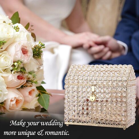 صندوق بطاقات الزفاف الكريستالي من ELLDOO مع قفل على شكل قلب، صندوق بطاقات المال مع غطاء على شكل منزل، هدية فضية لحفلات الزفاف، ديكور مركزي، الذكرى السنوية، تذكار، صندوق عرض الهدايا in Kuwait