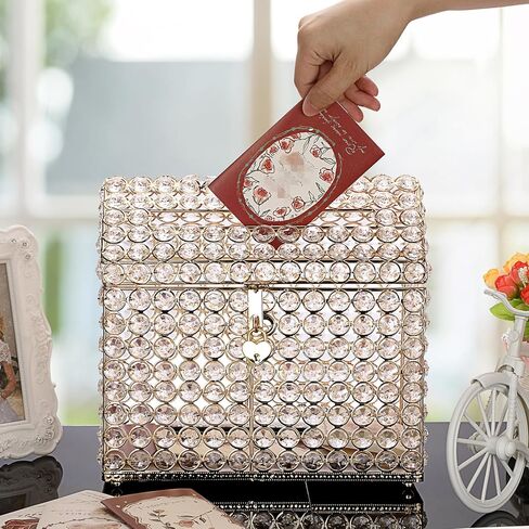 صندوق بطاقات الزفاف الكريستالي من ELLDOO مع قفل على شكل قلب، صندوق بطاقات المال مع غطاء على شكل منزل، هدية فضية لحفلات الزفاف، ديكور مركزي، الذكرى السنوية، تذكار، صندوق عرض الهدايا in Kuwait