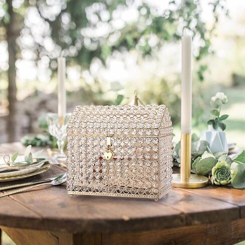 صندوق بطاقات الزفاف الكريستالي من ELLDOO مع قفل على شكل قلب، صندوق بطاقات المال مع غطاء على شكل منزل، هدية فضية لحفلات الزفاف، ديكور مركزي، الذكرى السنوية، تذكار، صندوق عرض الهدايا in Kuwait