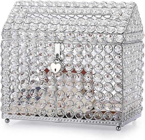 ELLDOO Crystal Wedding Card Box with Heart Lock, Money Card Box with Lid House Shape Style Gold Gift for Wedding Receptions, Centerpiece Decor, Anniversary, Keepsake, Gift Display Box in Saudi Arabia