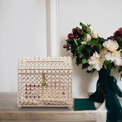 صندوق بطاقات الزفاف الكريستالي من ELLDOO مع قفل على شكل قلب، صندوق بطاقات المال مع غطاء على شكل منزل، هدية فضية لحفلات الزفاف، ديكور مركزي، الذكرى السنوية، تذكار، صندوق عرض الهدايا in Kuwait