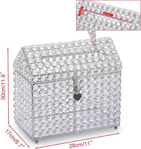ELLDOO Crystal Wedding Card Box with Heart Lock, Money Card Box with Lid House Shape Style Gold Gift for Wedding Receptions, Centerpiece Decor, Anniversary, Keepsake, Gift Display Box in Saudi Arabia