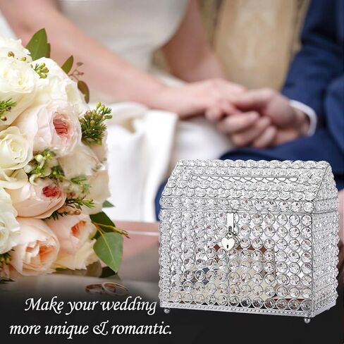 ELLDOO Crystal Wedding Card Box with Heart Lock, Money Card Box with Lid House Shape Style Gold Gift for Wedding Receptions, Centerpiece Decor, Anniversary, Keepsake, Gift Display Box in Saudi Arabia