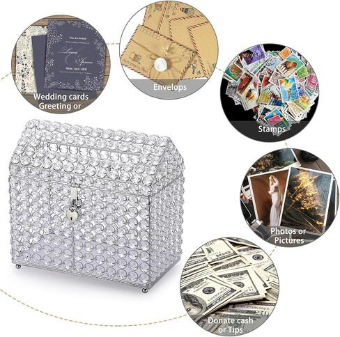 ELLDOO Crystal Wedding Card Box with Heart Lock, Money Card Box with Lid House Shape Style Gold Gift for Wedding Receptions, Centerpiece Decor, Anniversary, Keepsake, Gift Display Box in Saudi Arabia