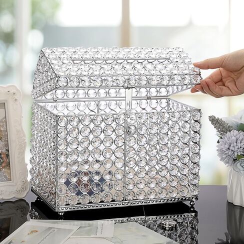 ELLDOO Crystal Wedding Card Box with Heart Lock, Money Card Box with Lid House Shape Style Gold Gift for Wedding Receptions, Centerpiece Decor, Anniversary, Keepsake, Gift Display Box in Saudi Arabia