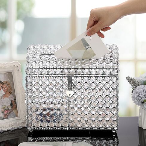ELLDOO Crystal Wedding Card Box with Heart Lock, Money Card Box with Lid House Shape Style Gold Gift for Wedding Receptions, Centerpiece Decor, Anniversary, Keepsake, Gift Display Box in Saudi Arabia